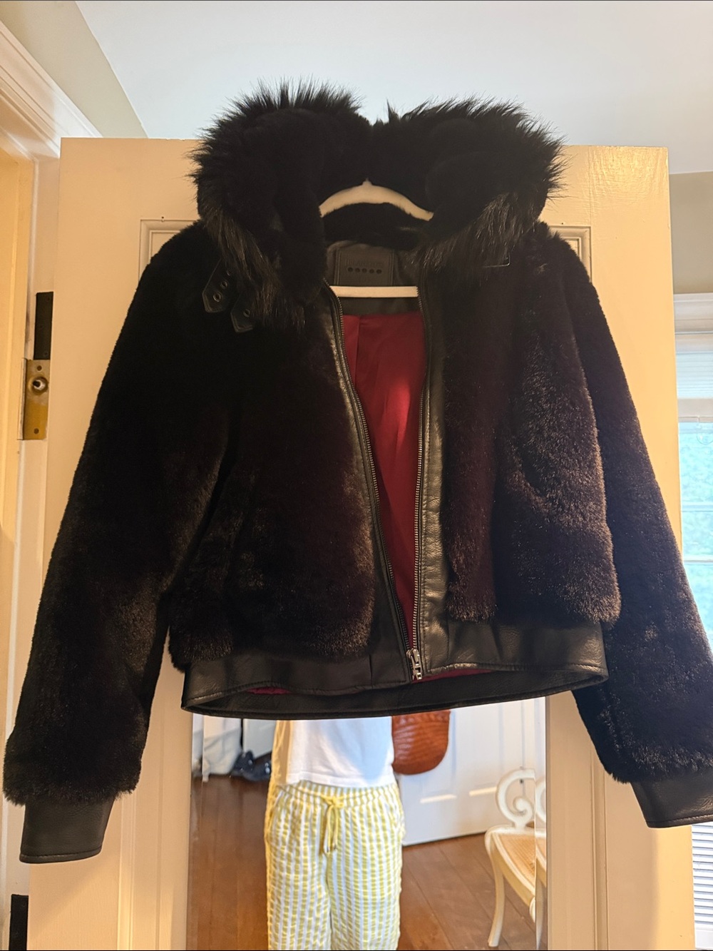 Blank NYC Black Faux Fur Hooded Bomber Jacket